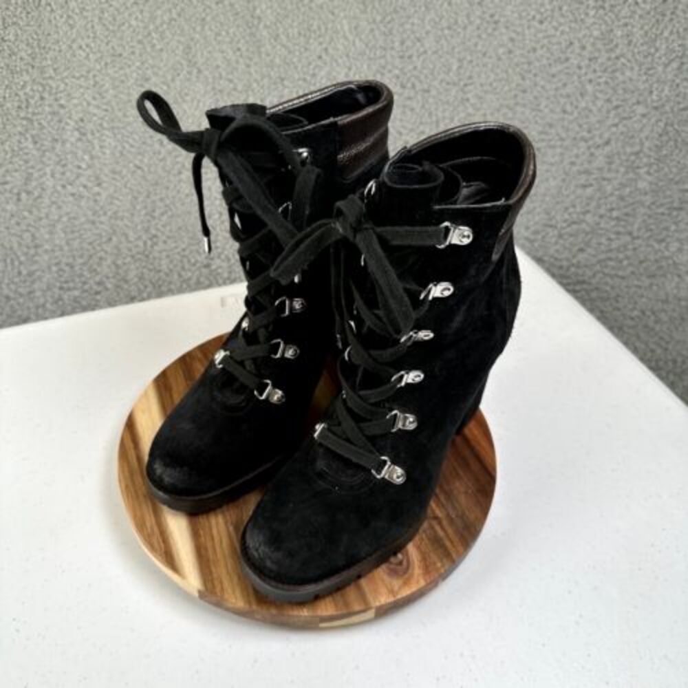 Sam Edelman Shoes Women's Size 9‎ Black Carolena Boot Suede Biker Heels Lace Up